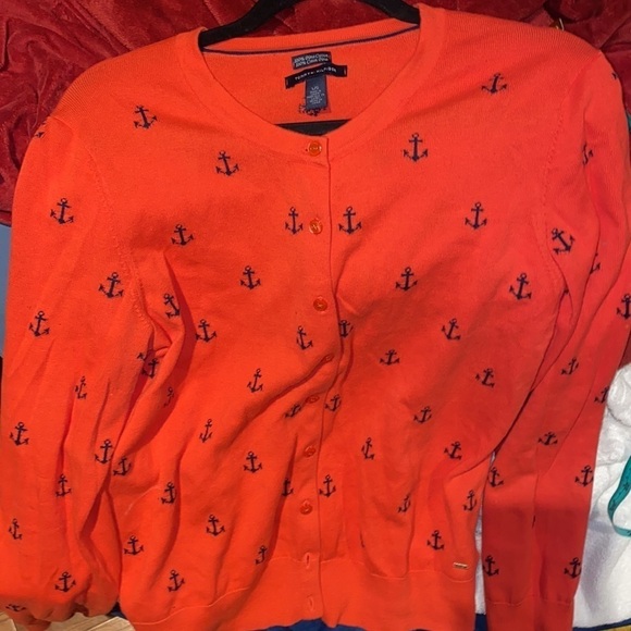 Tommy  Hilfiger burnt orange Logo Cardigan Sz L - Picture 11 of 11
